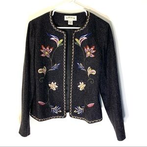Orvis Wool Open Blazer w Floral Embroidery